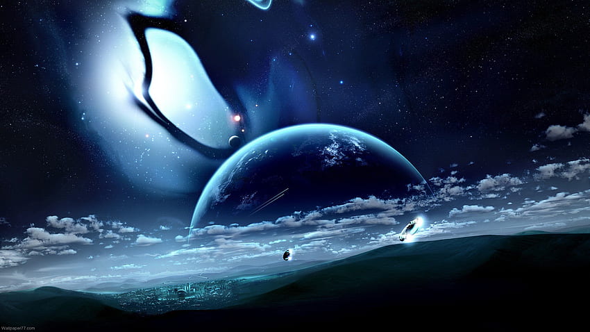 Alien City black earth mengorbit planet planet luar angkasa Wallpaper HD