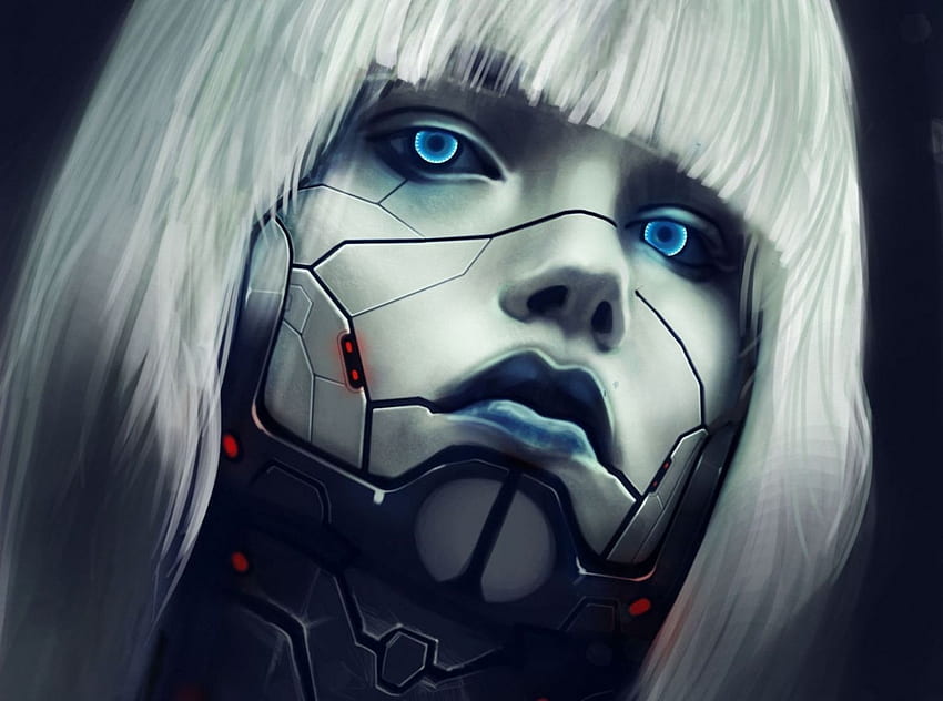 Очи Лице на робот Русо момиче Коса Научна фантастика Киборг Жени Лице на жена HD тапет