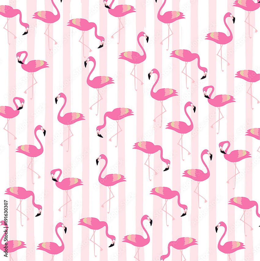 Flamingi z pasiastym bezszwowym deseniowym tłem. Projekt plakatu tropikalnego. Druk artystyczny flamingów. , tkanina, tekstylia, papier do pakowania wektor ilustracja projekt Stock Vector, Flamingo Art Tapeta na telefon HD
