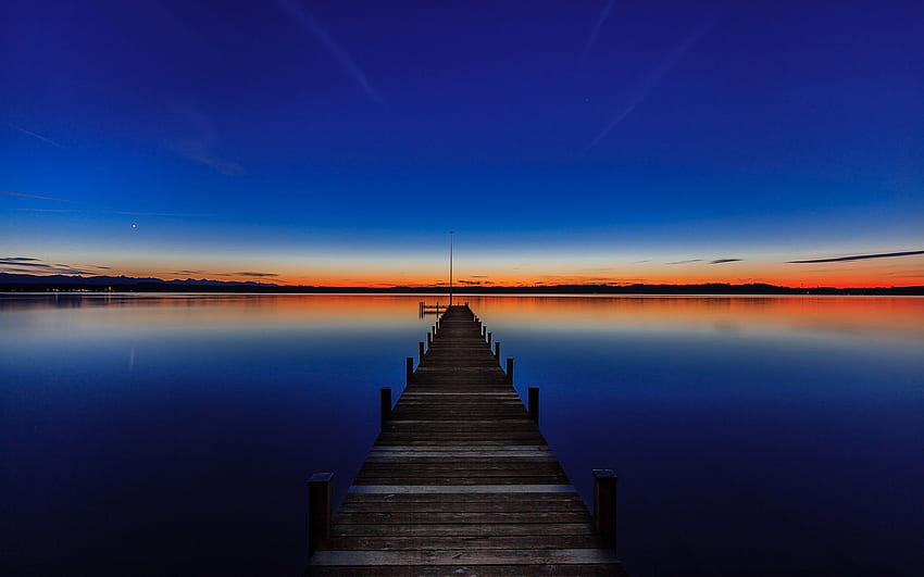 Lac de Starnberg, Bavière, Allemagne, Coucher de soleil - Lake Sunset Pier, Lake Dock Sunset Fond d'écran HD