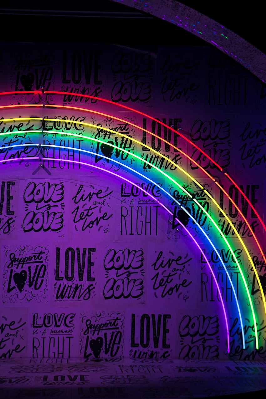 Neon, Rainbow, Words, Wall, Backlight, Illumination, Lettering, Inscriptions HD phone wallpaper