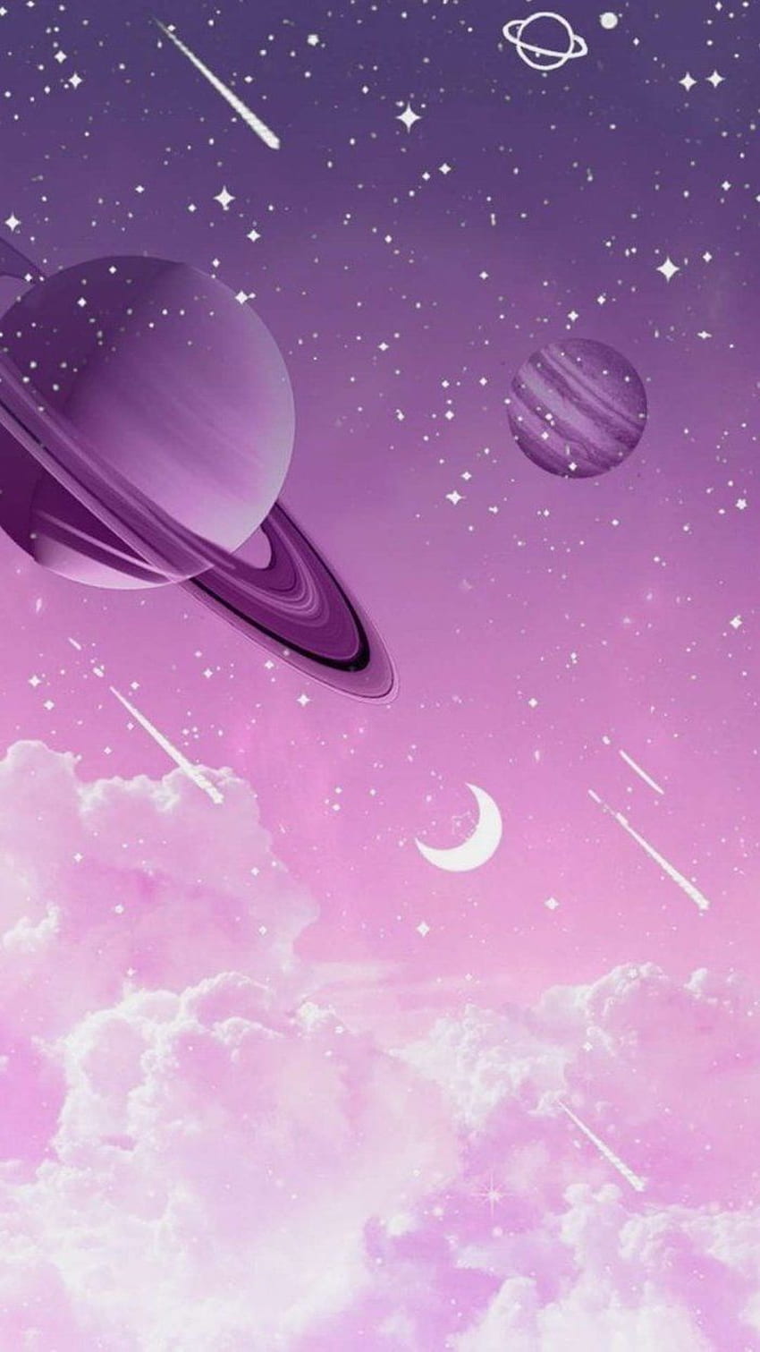 惑星と流れ星の漫画、外側 - 紫色の漫画空間の背景 - & 背景、ピンクと紫の空間 HD電話の壁紙
