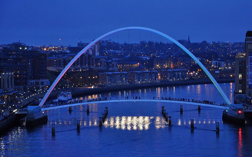 Miasta, Anglia, Wczesny Zimowy Wieczór, Millennium Bridge, Newcastle Tapeta HD