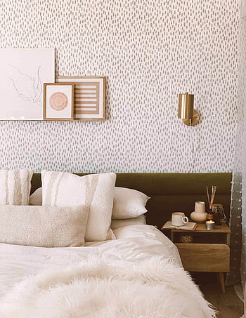 Cozy bohemian master bedroom interior with Grey Speckle removable wall ...