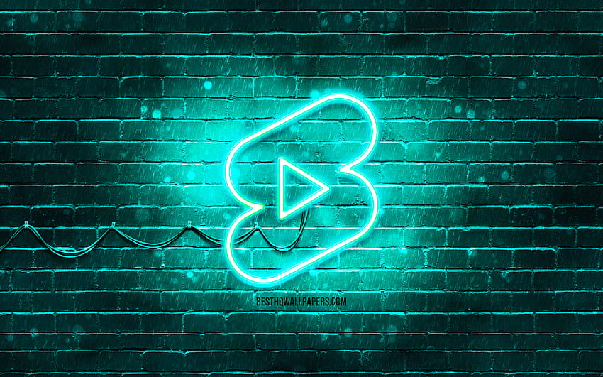 Short Youtube logo turquoise, , brickwall turquoise, logo short Youtube, réseaux sociaux, short Youtube logo fluo, short Youtube Fond d'écran HD