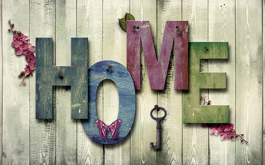 :), blue, word, pink, key, wood, green, texture, wall, card, home HD wallpaper