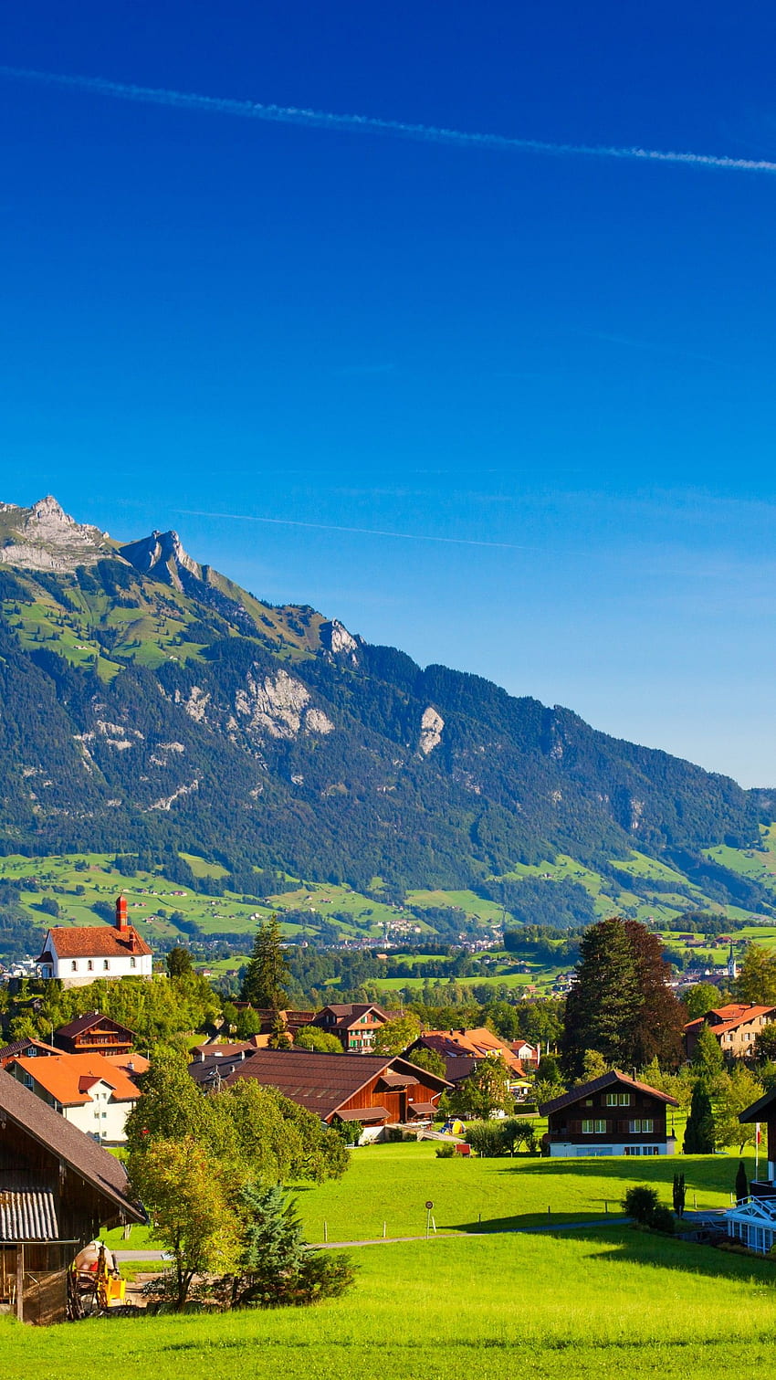 스위스 알프스, 산, 도시, 스위스, 세계 HD 전화 배경 화면