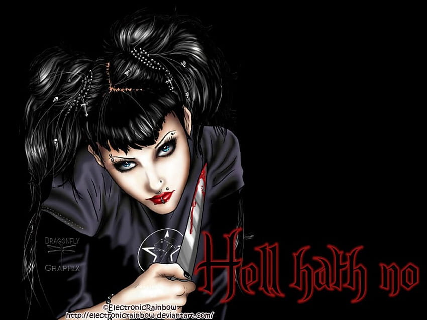 Hell Hath no Fury, gothic, scorned, goth, knife, blood, woman HD wallpaper
