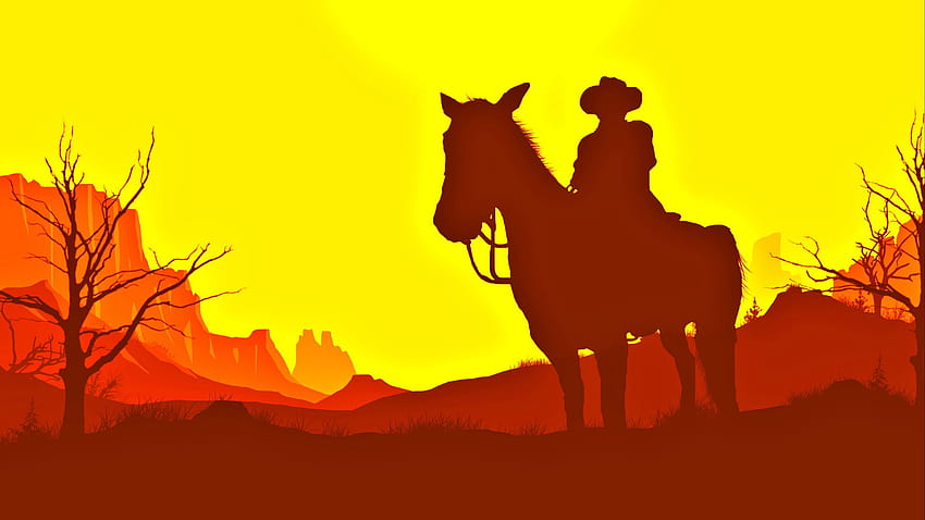horseman, silhouette, sunset, western, Cowboy Sunset HD wallpaper