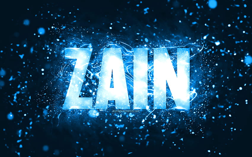 Happy Birtay Zain, , luzes neon azuis, nome Zain, criativo, Zain Happy Birtay, Zain Birtay, nomes masculinos americanos populares, com nome Zain, Zain papel de parede HD