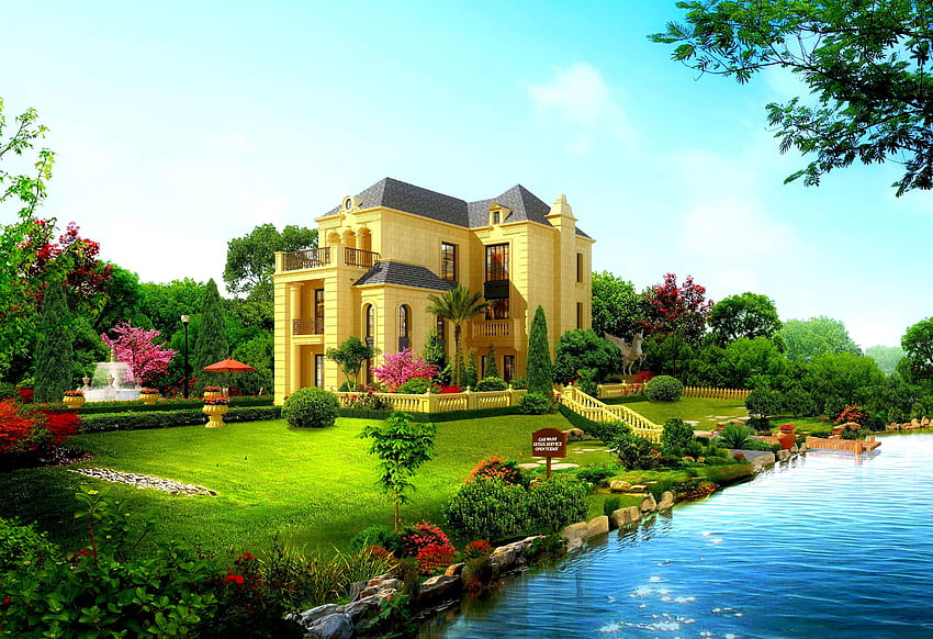 멋진 아름다운 집 디자인. Красивые дома, Тропический сад, Особняк HD 월페이퍼