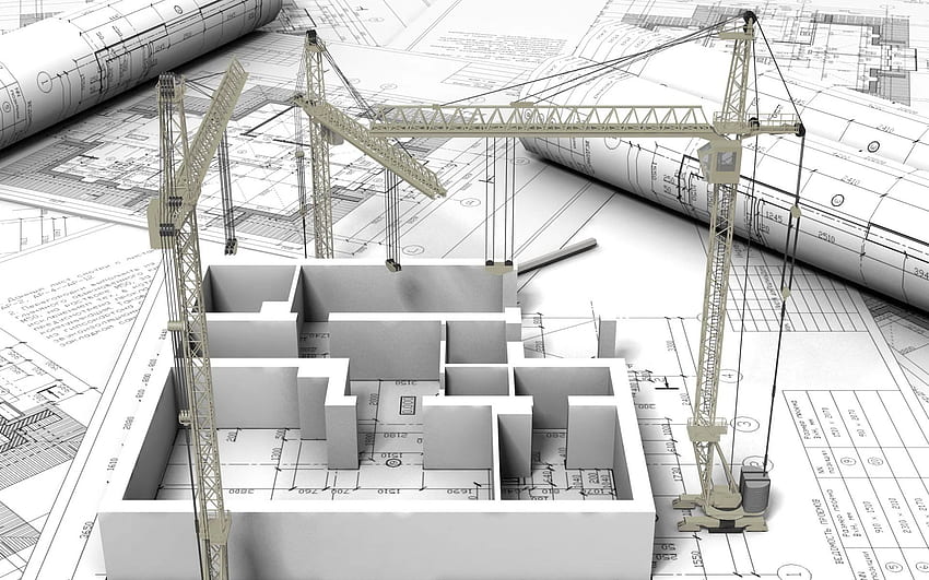 Gebäude, 3D-Konzept, Baukräne, Zeichnung, Architektur für mit Auflösung . Hohe Qualität, Gebäudezeichnung HD-Hintergrundbild