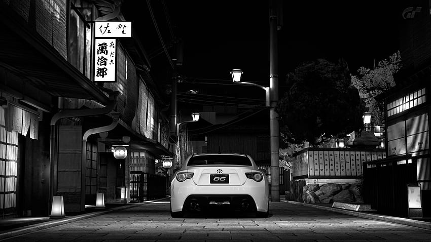 black and white, cars, Toyota, monochrome, back view HD wallpaper