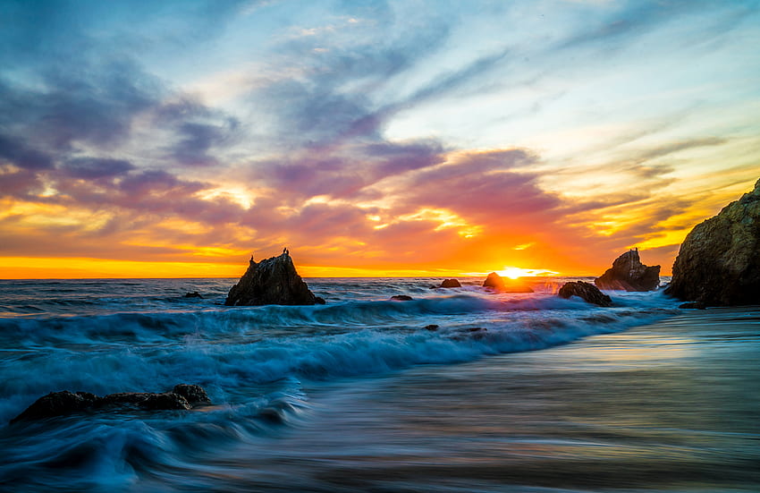 EE.UU. Malibu Acantilado Naturaleza Cielo Olas amanecer y atardecer, 2560x1660 fondo de pantalla