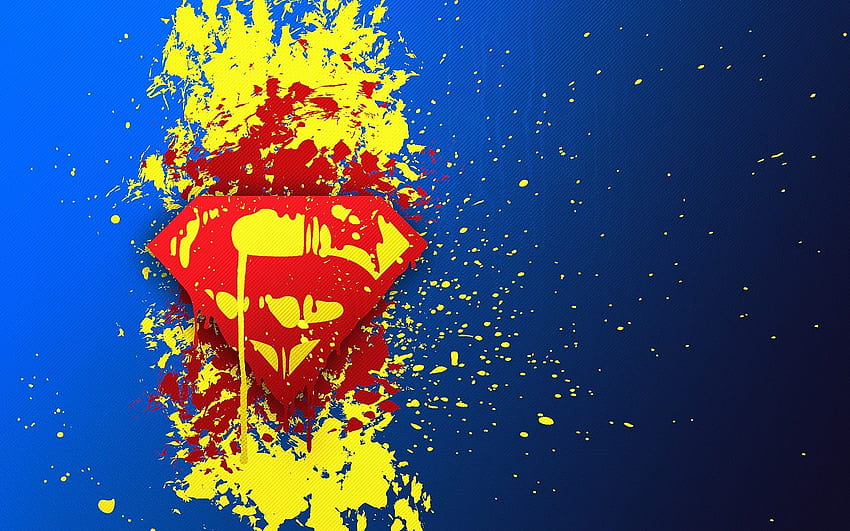 DC Comics, Superman, Superman Logo, fond bleu, éclaboussures de peinture, Cool Paint Fond d'écran HD