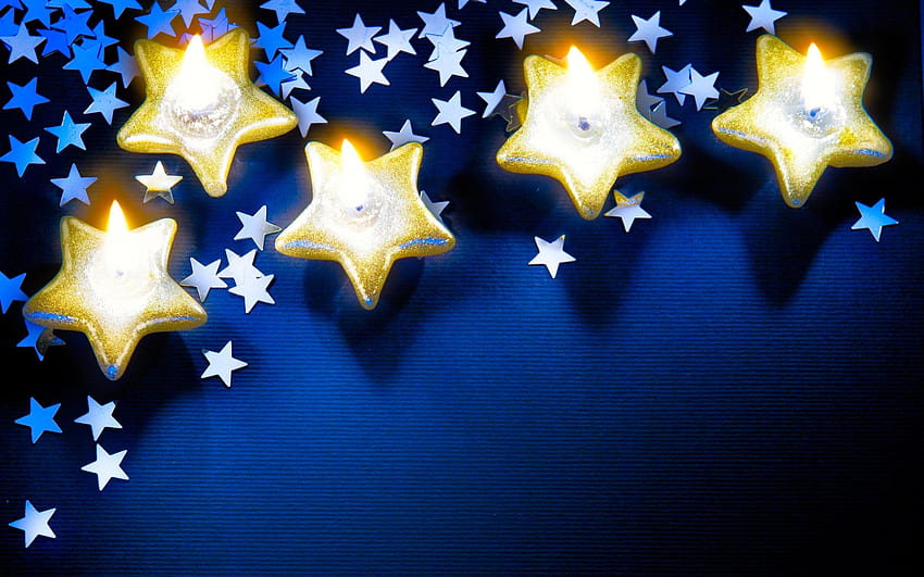 Blue Background And Cute Stars Candles . HD wallpaper