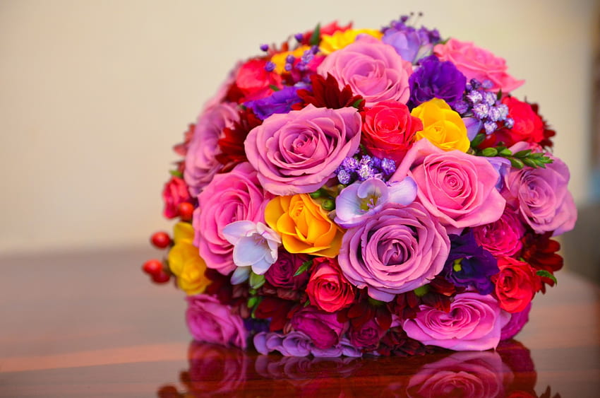 Bridal Bouquet, colorful, bouquet, wedding, roses, bright, flowers, bridal HD wallpaper