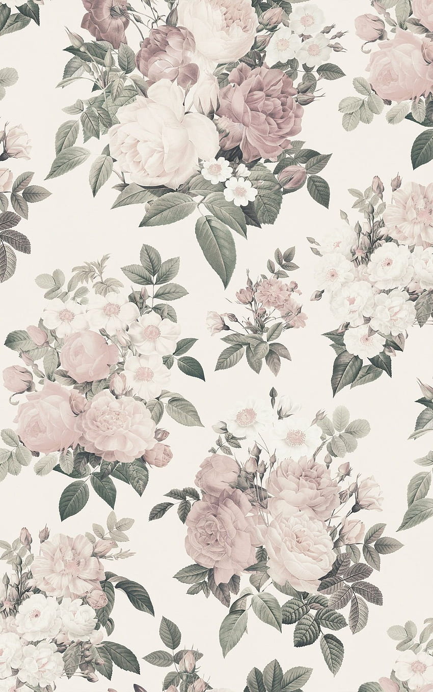 Cremefarbenes & rosafarbenes Vintage-Blumenwand. Wander . Vintage Blumen, Vintage Blumenhintergrund, Vintage Blumen HD-Handy-Hintergrundbild
