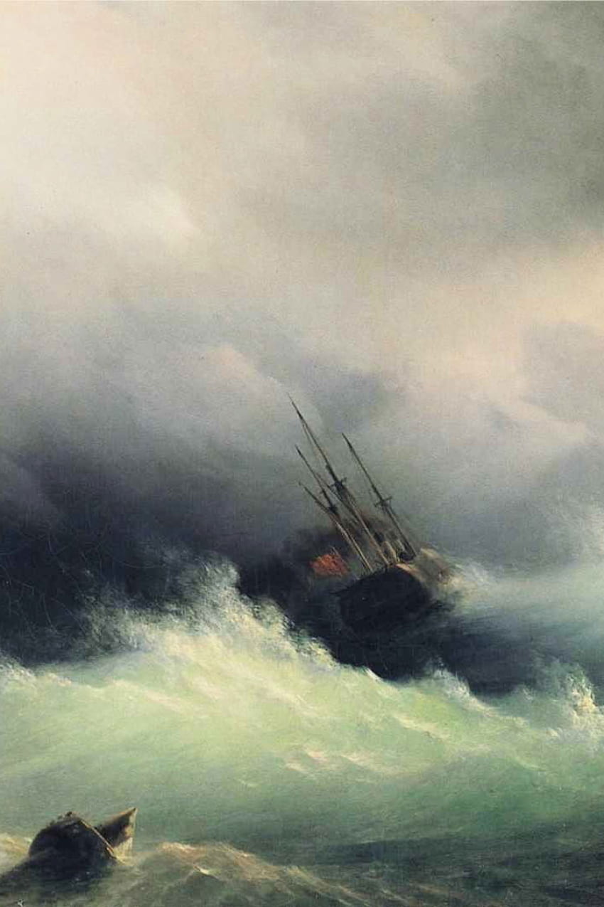 Голяма вълна с на лодка, Иван Айвазовски, Море, Плаващ кораб • За теб, Морска HD тапет за телефон