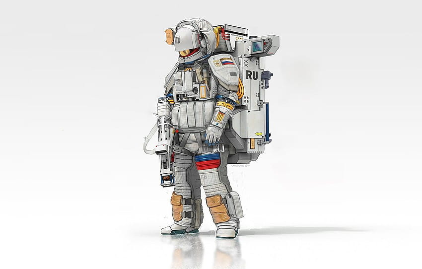 Minimalism, Astronaut, Astronaut, Russia, Space, Art, Military, Minimalism, Soldier, Equipment, Science Fiction, Astronaut, Spaceman, Futuristic, Lars Sowig, by Lars Sowig for , section минимализм HD wallpaper