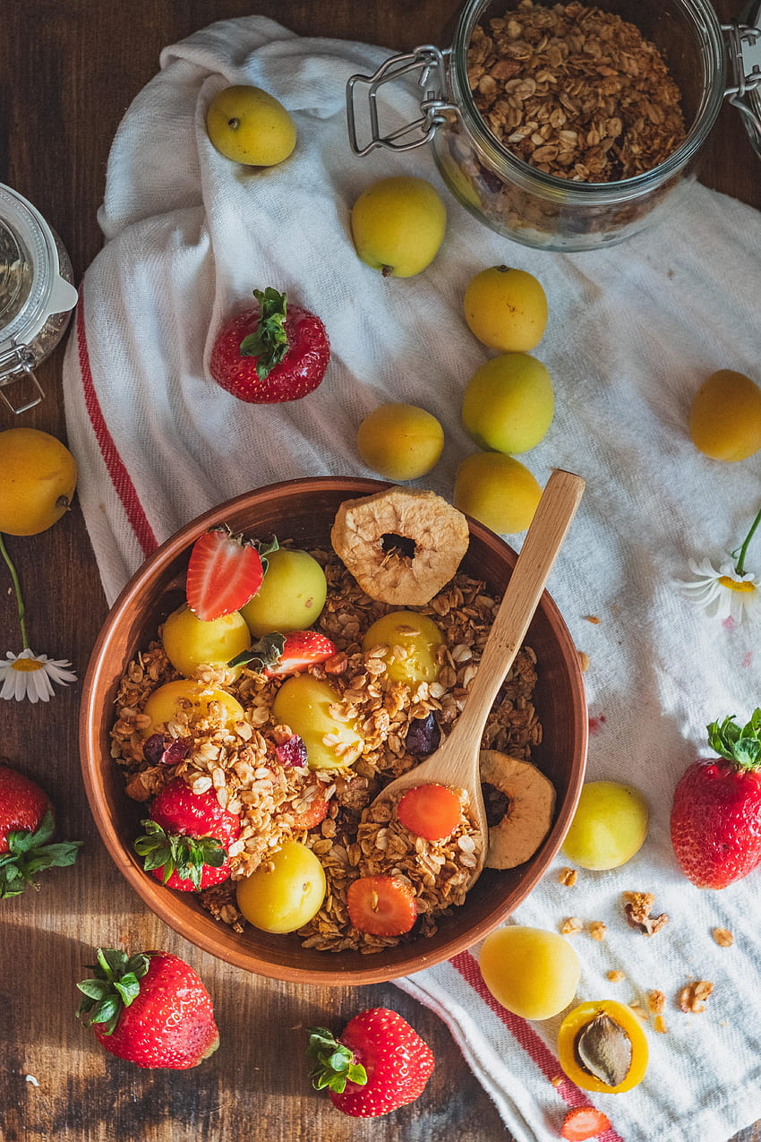 Fruits, Food, Strawberry, Plate, Breakfast, Apricot HD phone wallpaper