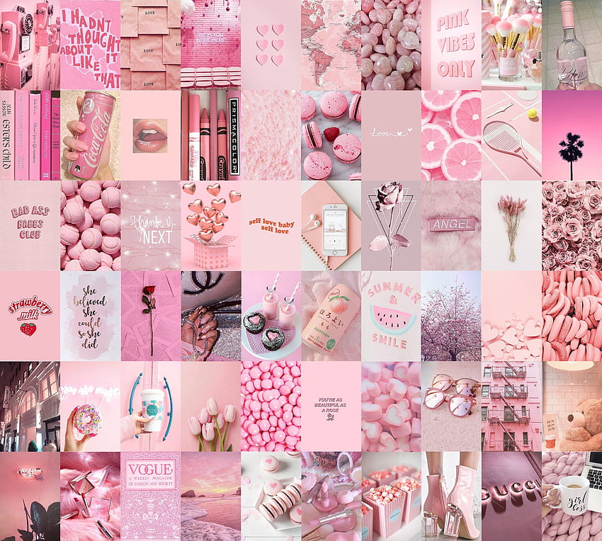 Kit de colagem de parede estética rosa bebê rosa claro Pacote com 70. Etsy em 2020. Live iphone, estética rosa bebê, iphone rosa, laptop de colagem rosa papel de parede HD