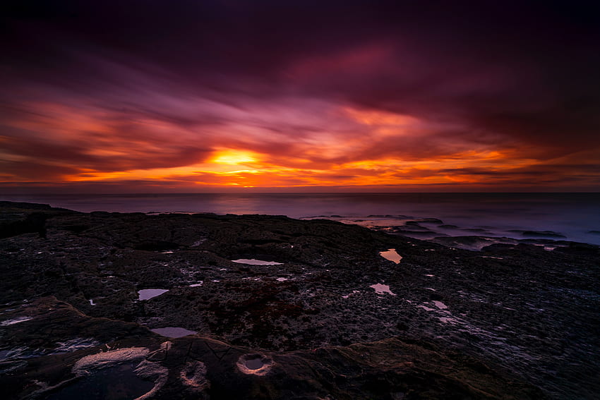 San Diego, rocky coast, clouds, sunset HD wallpaper