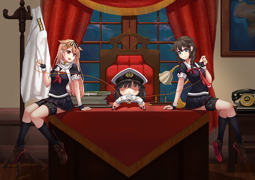 Anime girls, uniform, shigure, yuudachi, kancolle HD wallpaper