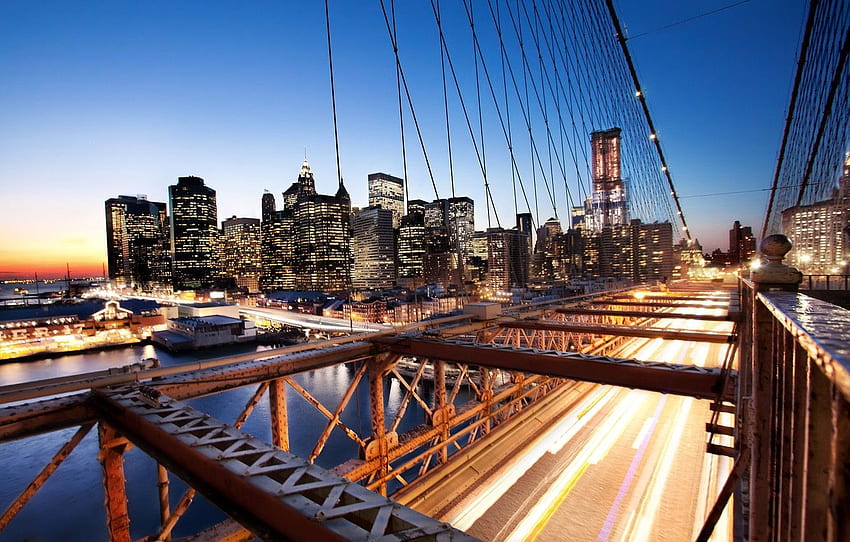 sunset, new York, sunset, new york, usa, nyc, Brooklyn Bridge, Financial District for , section город HD wallpaper