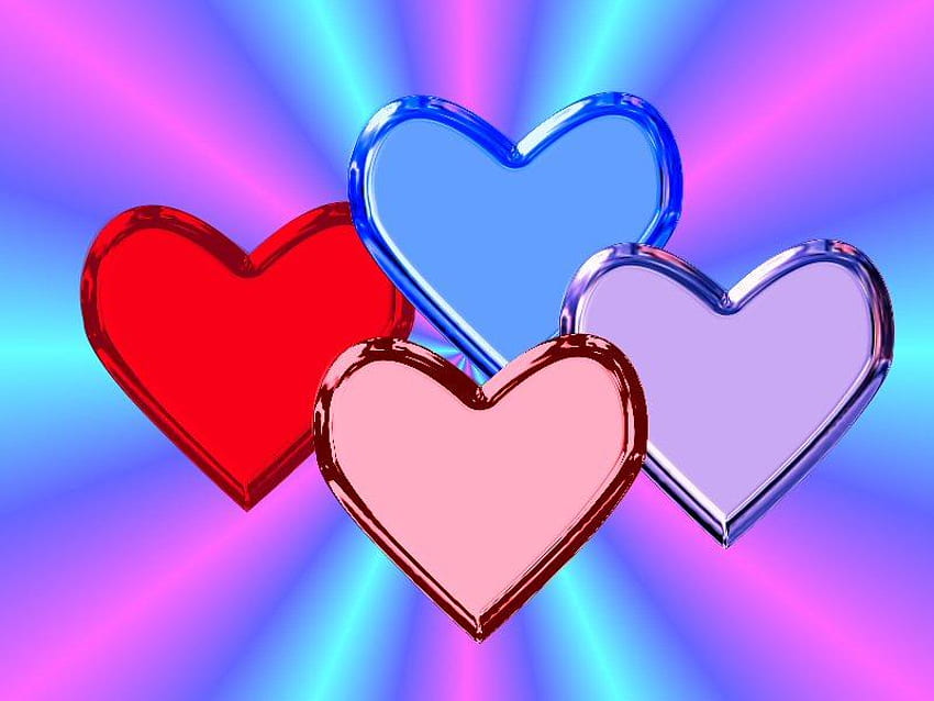 QUATRO CORES, azul, roxo, rosa, quatro, vermelho, corações papel de parede HD