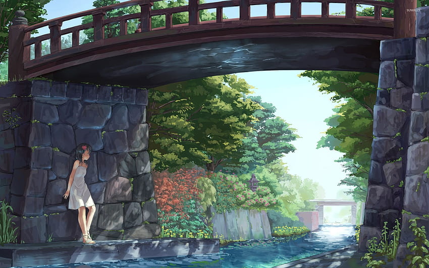 Garota debaixo de uma ponte - Anime papel de parede HD