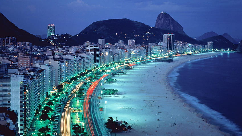 Brazil copacabana beaches lights mountains HD wallpaper