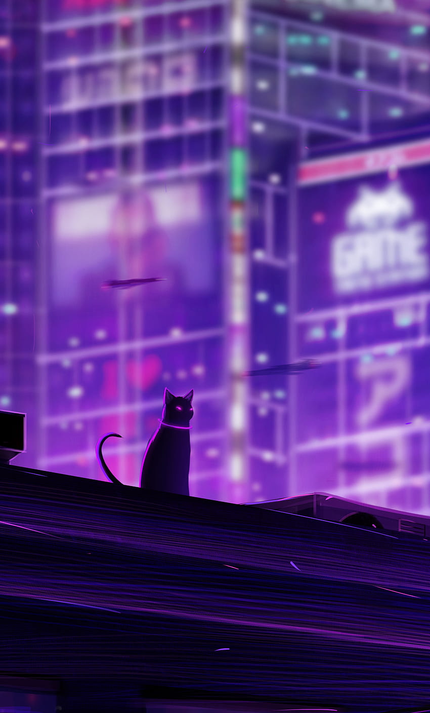 Gato en Tokio iPhone , , y Tokio Púrpura fondo de pantalla del teléfono