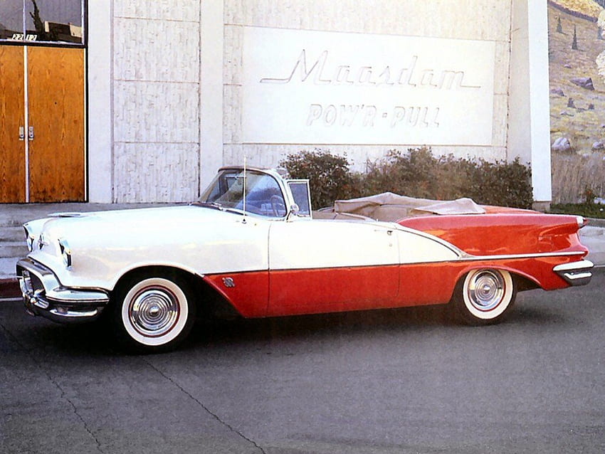 1956 oldsmobile_super_88, oldsmovil, kabriolet, samochód, dom Tapeta HD