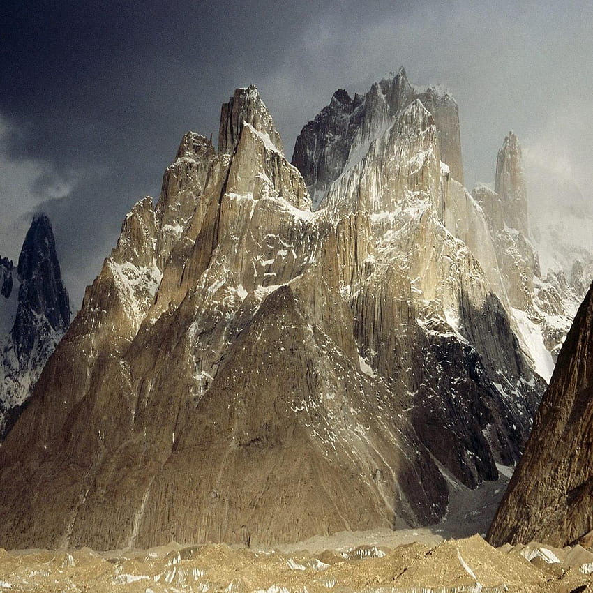 trango towers at dawn after a storm above baltoro glacier karakoram HD phone wallpaper