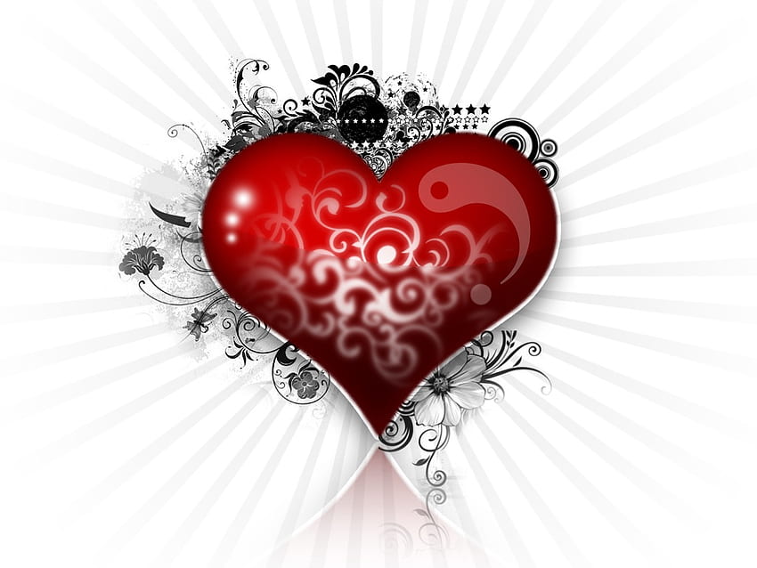 Fancy Heart Dalam 3D, putih, hitam, pusaran, cinta, merah, mewah, hati Wallpaper HD