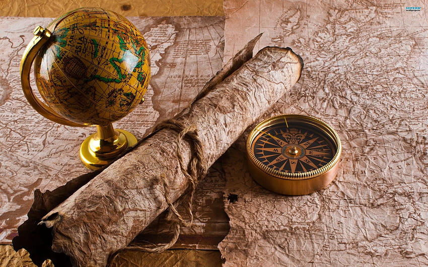 Miscellanea, Miscellaneous, Journey, Table, Compass, Map, Globe Wallpaper HD