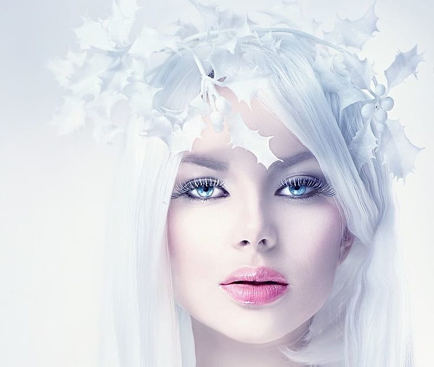 Winter beauty, blue, winter, white, model, girl, anna subbotina, woman, pink, face, lips HD wallpaper