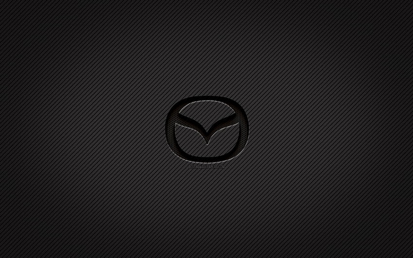 Mazda carbon logo, , grunge art, carbon background, creative, Mazda black logo, cars brands, Mazda logo, Mazda HD wallpaper