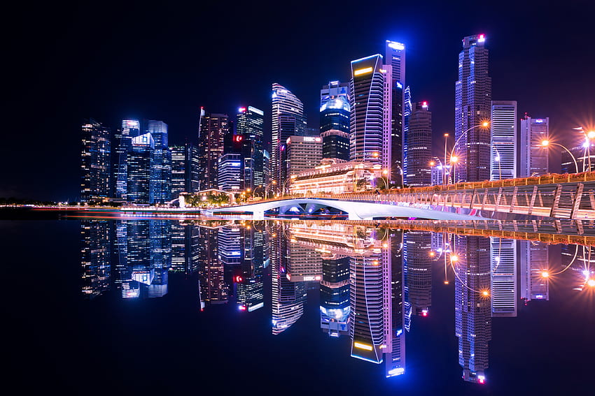 City Lights Nightscape Reflections Skyline - Neon HD wallpaper