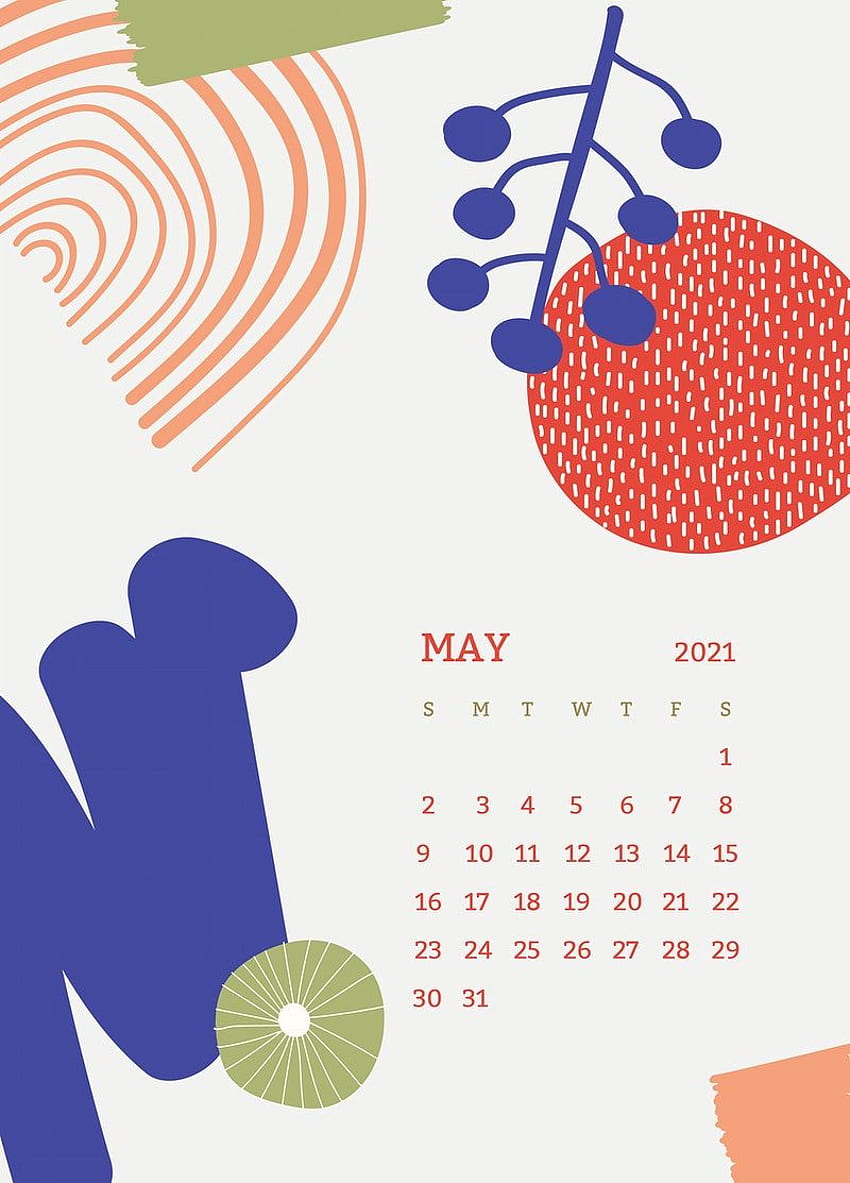 Bonito calendario con estampado de flores de estilo escandinavo · Plantillas vectoriales y PSD editables, calendario de mayo de 2021 fondo de pantalla del teléfono