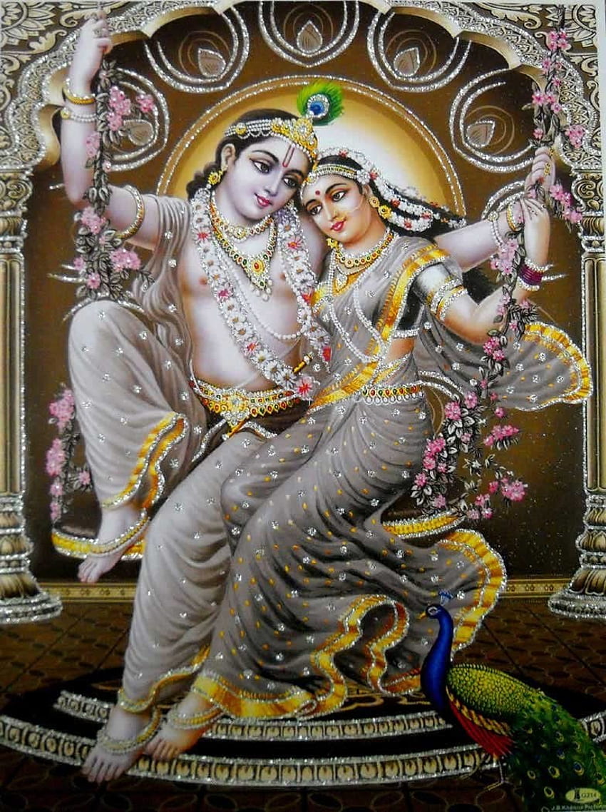 Radha Krishna Di Ayunan/ Dewa Hindu Poster Dengan Glitter Cetak Ulang Di Atas Kertas (Tanpa Bingkai: Ukuran 12X16 Inci): Poster & Cetakan wallpaper ponsel HD
