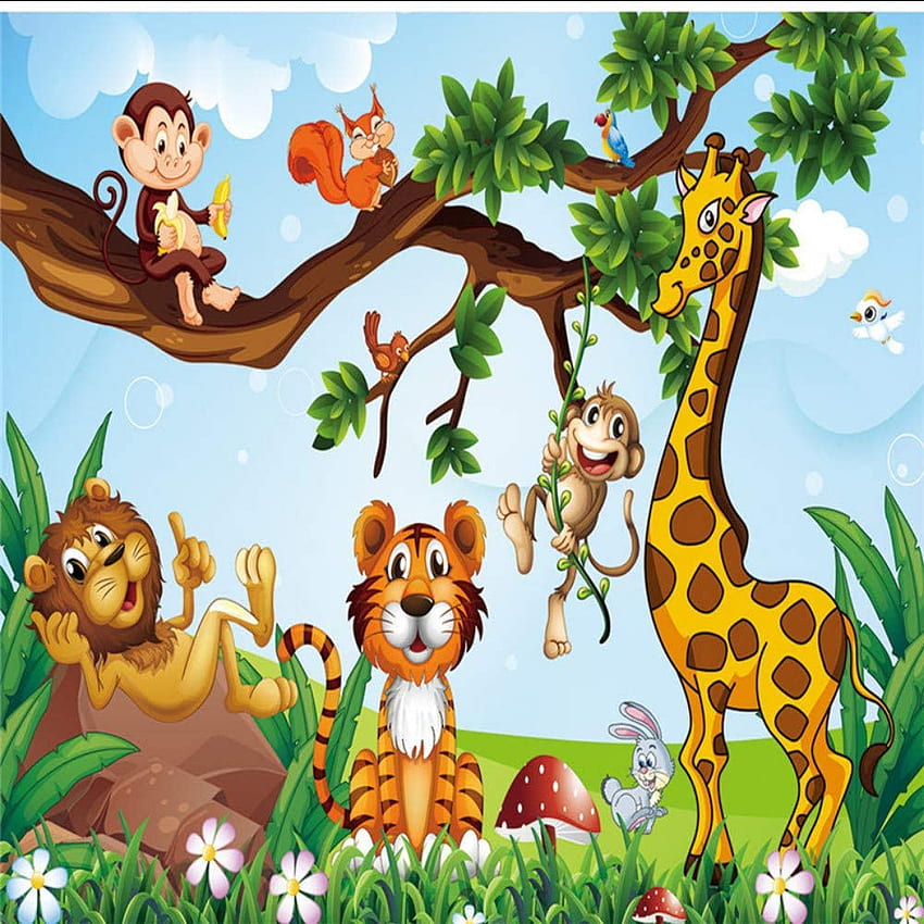 Zxdcd Dibujos animados Zoológico Animales 3D Mono Árboles naturales fondo de pantalla del teléfono