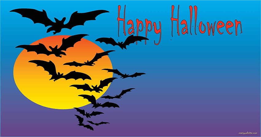 Halloween bats, blue, halloween, bat, moon HD wallpaper