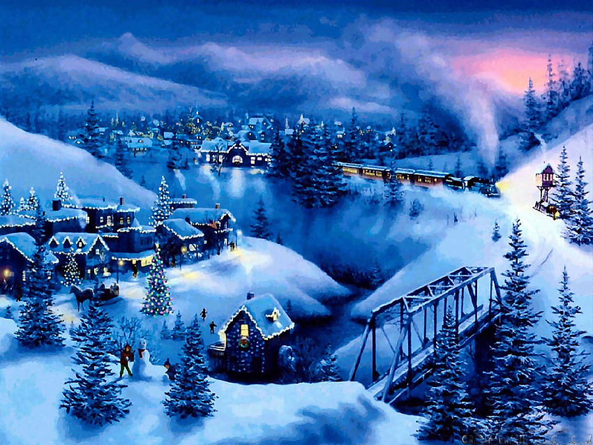 Noel Kasabasında Gece, Noel Kasabasında Gece Bilgisayarı, Noel Treni HD duvar kağıdı