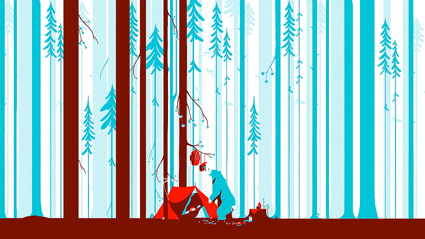 Tom Haugomat Ilustrasi Hutan Seni Digital Karya Seni Pohon Cyan Merah - Resolusi:, Merah dan Cyan Wallpaper HD