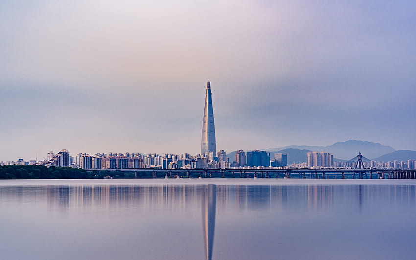 Lotte World Tower, , сутрин, модерни сгради, панорама, Сеул, Южна Корея, Азия за с резолюция . Високо качество HD тапет
