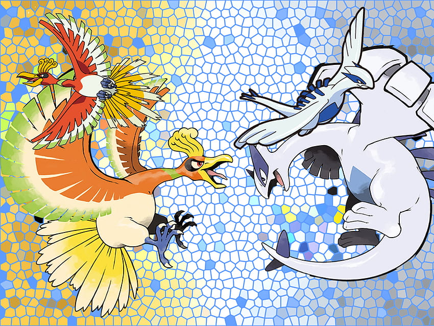 Ho-oh e Lugia con vetro colorato, lugia, soulsilver, heartgold, ho-oh, pokemon Sfondo HD