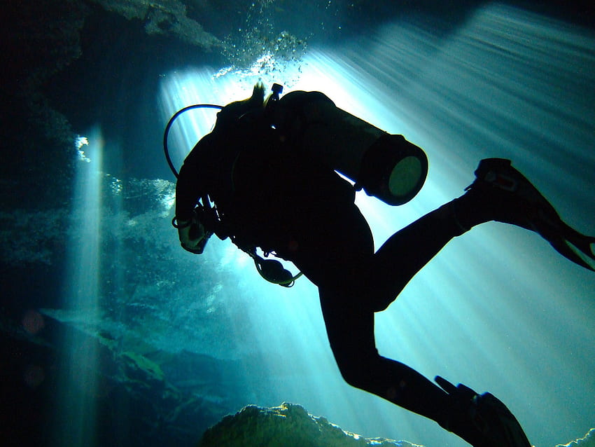 Scuba diving diver ocean sea underwater . HD wallpaper