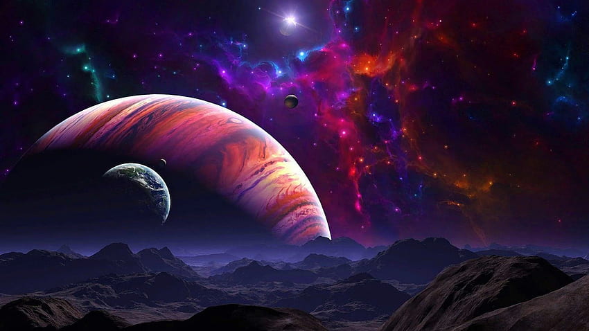 カラフルな惑星銀河の風景の背景 - 宇宙惑星コンピューター 高画質の壁紙